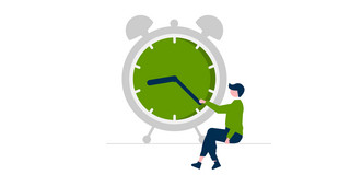 Wecker Illustration eines Weckers mit Person davor.